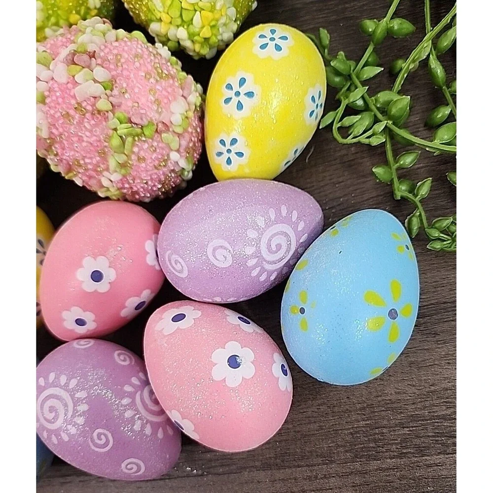Beaded Easter Egg Ornaments Floral Spring Bowl Vase Filler Home Tree Decor 17 Pc